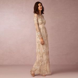 bhldn high-neck ruffle printed organza maxi dress BHLDN